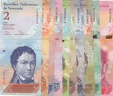 Venezuela, 10 Pieces UNC Banknotes
2 Bolivares, 2012/ 5 Bolivares, 2007/ 10 Bolivares, 2014/ 20 Bolivares, 2011/ 50 Bolivares, 2011/ 100 Bolivares, 2...