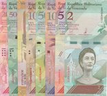 Venezuela, 8 Pieces UNC Banknotes
2 Bolivares, 2018/ 5 Bolivares, 2018/ 10 Bolivares, 2009/ 50 Bolivares, 2015/ 100 Bolivares, 2015/ 2000 Bolivares, ...