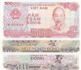 Viet Nam, 500 Dong, 1000 Dong, 2000 Don, 1988, UNC, p101/p102/p103, (Total 3 banknotes)
Estimate: $ 10-20