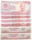 Vietnam, 200 Dong ve 500 Dong, 1987, UNC, p100a/ p101a, (Total 6 Banknotes)
serial numbers: RQ 7219956, YM 1127996, MI 2108304, LC 4897092, KJ 520465...