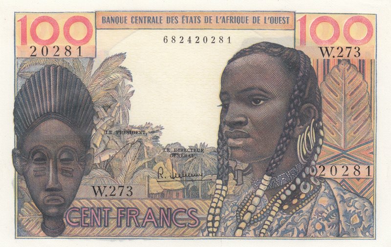 West African States, 100 Francs, 1961-1965, UNC, p101g
serial number: 20281 W.2...