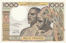 West African States, 1000 Francs, 1959-1965, UNC, p103Ak
serial number: U.138 A 25542, Signature 10, Figure of Traditional Man and Women
Estimate: $...