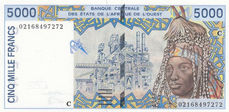 West African States, 5000 Francs, 2002, UNC, p113Al
serial number: 02168497272,...