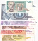 Yugoslavia, 10 Dinara, 100 Dinara, 500 Dinara, 10.000 Dinara, 50.000 Dinara and 500.000 Dinara, 1992/1994, UNC, (Total 6 banknotes)
Estimate: $ 10-20