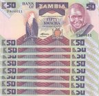 Zambia, 50 Kwacha, 1986, UNC p28a, (Total 8 Banknotes)
Portrait of K.Kaunda
Estimate: $ 10-20