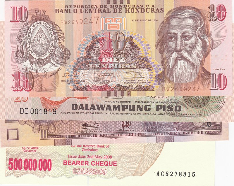 Mix Lot, 4 Pieces UNC Banknotes
Philippines, 20 Pisos, 2009/ Honduras, 10 Lempi...