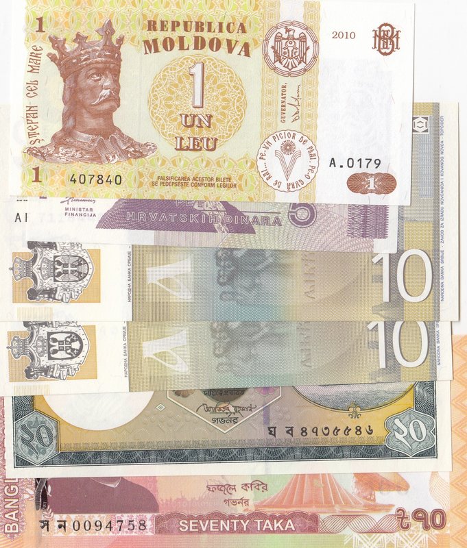 Mix Lot, 6 Pieces UNC Banknotes
Bangladesh, 20 Taka, 2011/ Bangladesh, 70 Taka,...