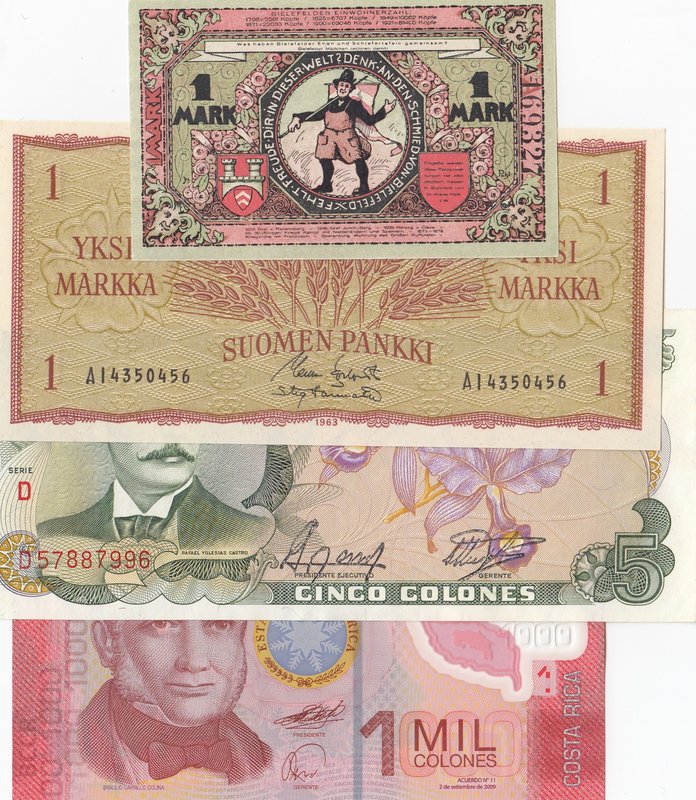 Mix Lot, 4 Pieces UNC Banknotes
Finland, 1 Markka, 1963/ Germany, 1 Mark, 1921/...