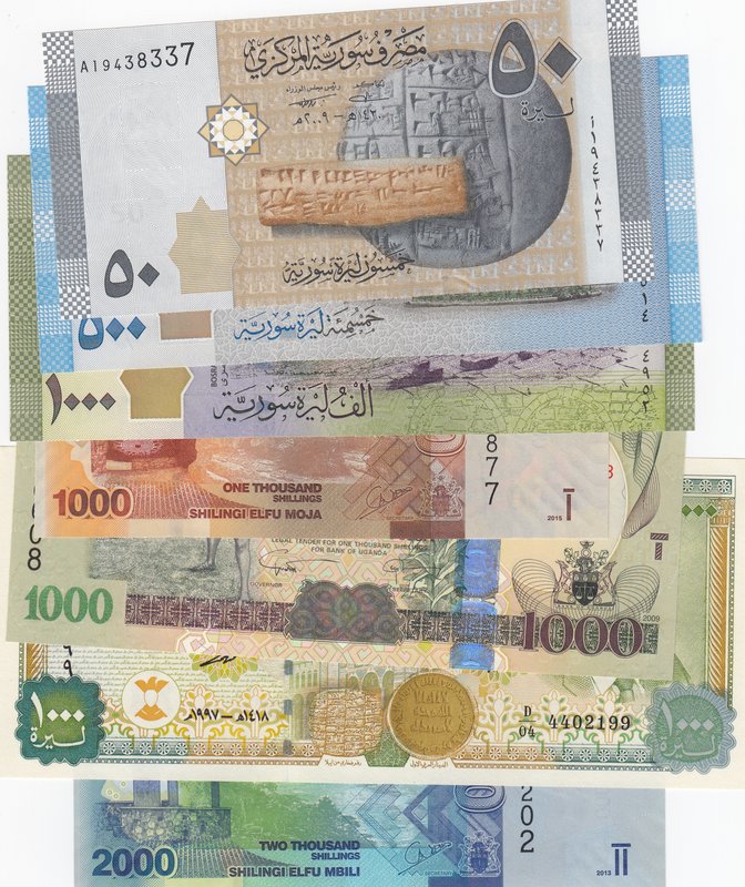 Mix Lot, 7 Pieces UNC Banknotes
Syria, 50 Pounds, 2009/ Syria, 500 Pounds, 2013...