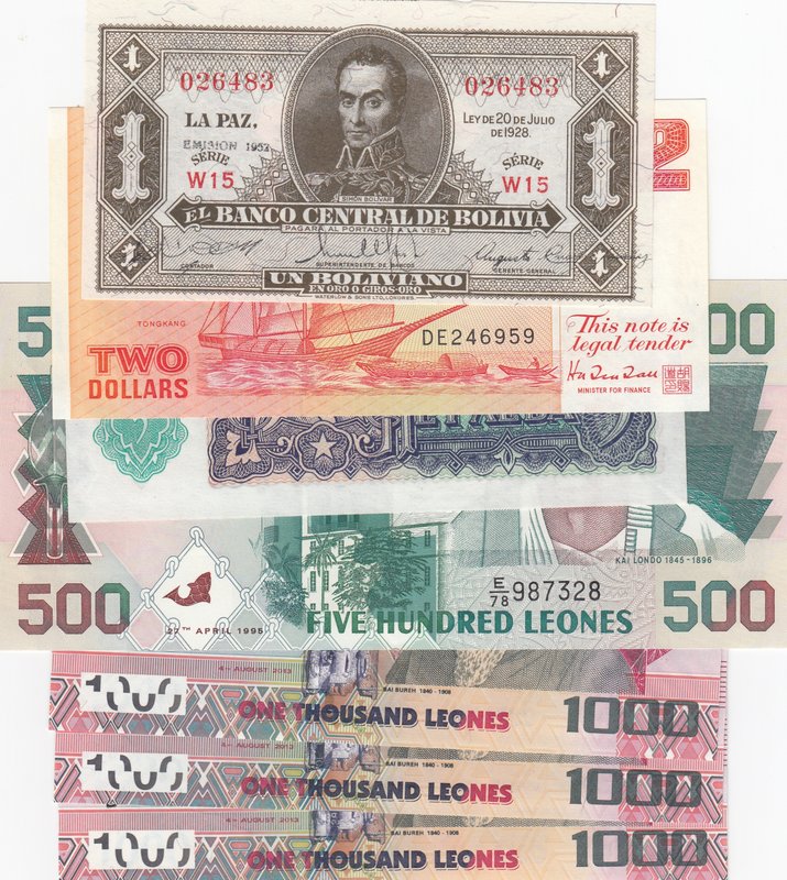 Mix Lot, 7 Pieces UNC Banknotes
Bulgaria, 5 Leva, 1951/ Bolivia, 1 Boliviano, 1...