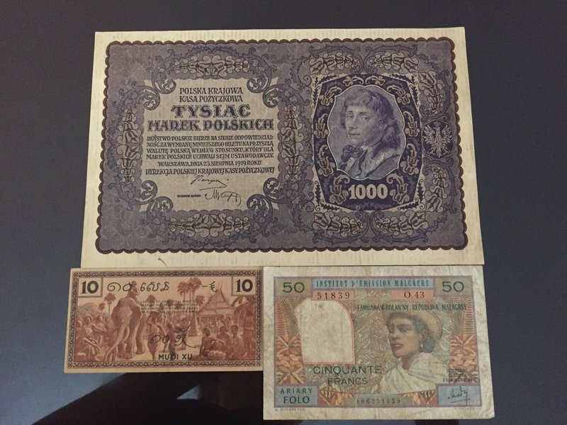 Mixing Lot, 3 Pieces Mixing Condition Banknotes
Poland, 1000 Marek, 1919, VF/ I...