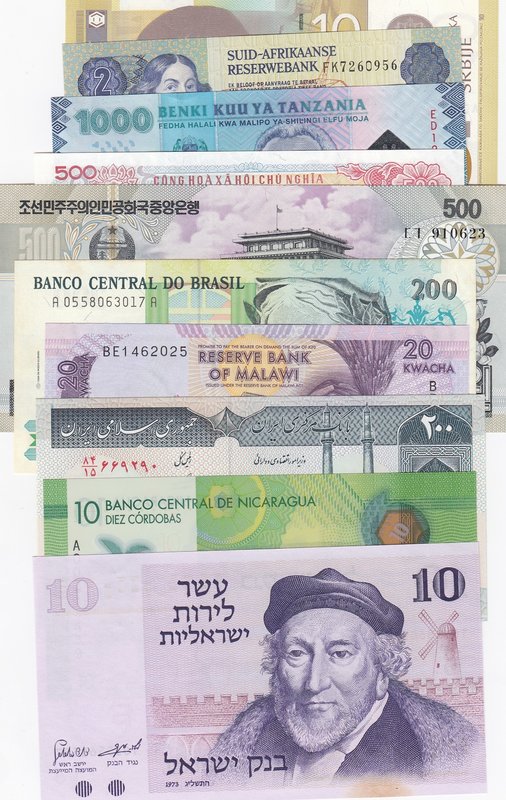 Mix Lot, Total 12 UNC banknotes
Israel 10 Lirot, Fiji 2 Dollars, Iraq 50 Dinars...