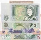 Mix Queen Elizabeth II lot, Fiji 2 Dollars, Great Britain 1 Pound, East Caribbean States 5 Dollars, Hong Kong 1 Cent and Belize 2 Dollars, UNC, (Total...