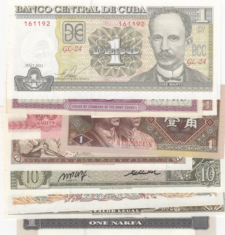 Mix Lot, Brazil 5 Cruzeiros, Argentina 1000 Pesos, Eritria 1 Nakfa, China 1 Jiao...