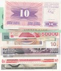 MIX LOT, Yugoslavia 500 Dinara, Venezuela 5 Bolivares, Cuba 1 Peso, North Korea 5000 Won, Congo 10 Francs, Indonesia 1000 Rupiah, Belarus 50 Rubles, B...