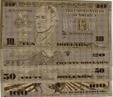 Souvenir Gold View Series, Total 4 Banknotes
10 Dollars, 20 Dollars, 50 Dollars, 100 Dollars
Estimate: $ 5-15