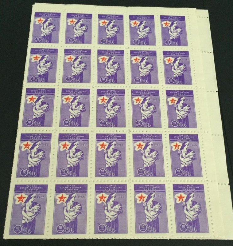 Turkey, Çocuk Esirgeme Kurumu, 1966, UNC
in 1 block of 100 stamps
Estimate: $ ...
