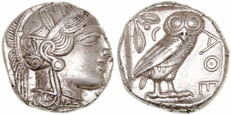Atenas. Tetradracma. AR. (circa 454-404 a.C.). A/Cabeza con casco de Atenea a de...