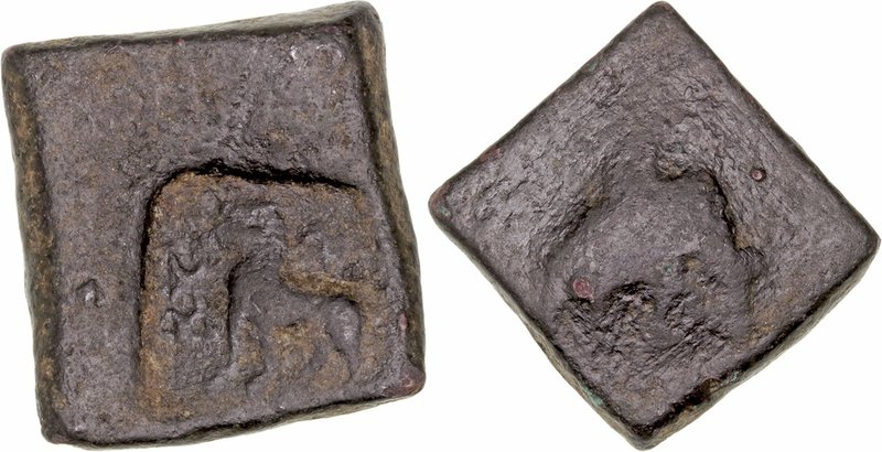 AE-19. Taxila. (c. 185-160 a.C.). A/Caballo a izq., delante símbolos. R/Elefante...