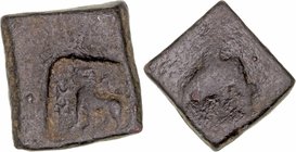AE-19. Taxila. (c. 185-160 a.C.). A/Caballo a izq., delante símbolos. R/Elefante estlilizado. 11.63g. Mi.4406-07. Escasa. MBC/BC+.