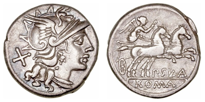 Cornelia. Denario. AR. Roma. (151 a.C.). A/Cabeza de Roma a der., detrás X. R/Vi...