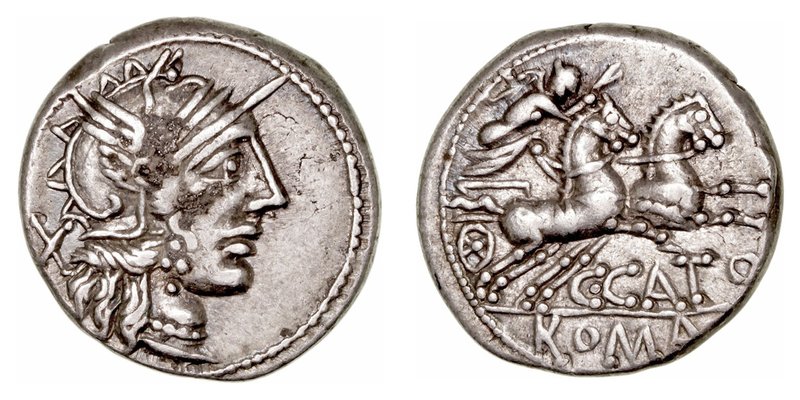 Porcia. Denario. AR. Roma. (123 a.C.). A/Cabeza de Roma a der., detrás X. R/Vict...