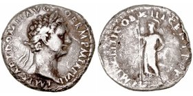 Domiciano. Denario. AR. (81-96). R/IMP. XVII COS. XIII CENS. P.P.P. Minerva en pie a izquierda. 3.03g. RIC.134. Limpiada y rebaba en reverso. MBC-/BC.