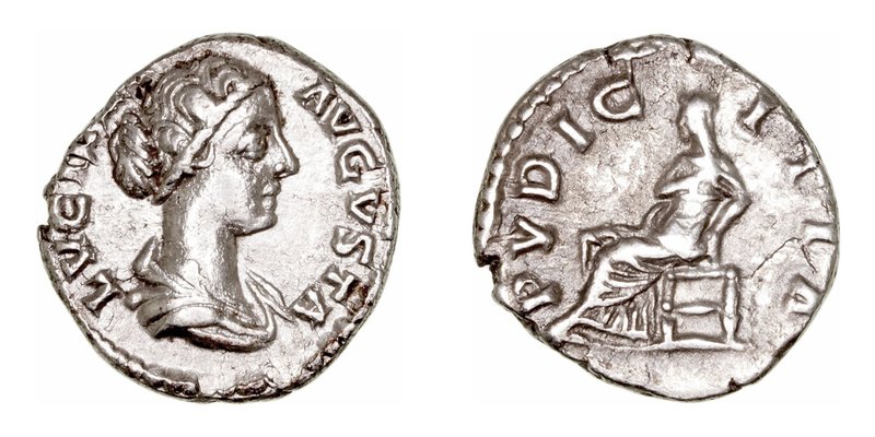 Lucila, esposa de L. Vero. Denario. AR. (164-169). R/PVDICITIA. 2.69g. RIC.781. ...