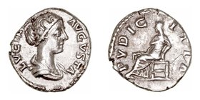 Lucila, esposa de L. Vero. Denario. AR. (164-169). R/PVDICITIA. 2.69g. RIC.781. MBC+/MBC.