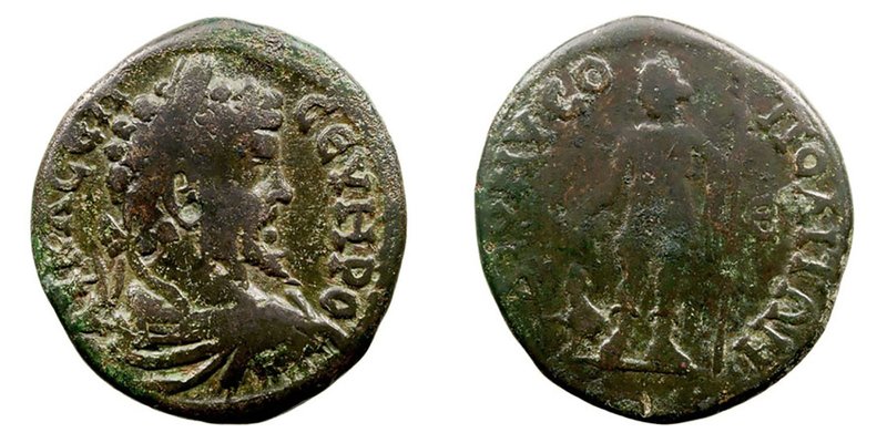 Septimio Severo. AE-25. Moesia Inferior, Dionysopolis. (193-211). R/Dionysos est...
