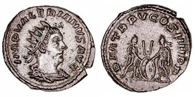 Valeriano I. Antoniniano. VE. Antioquía. (253-260). R/DIVI TR. P. V COS. IIII P.P. Valeriano y Galieno de frente entre escudos. 3.56g. RIC.277. Algún ...