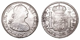 Carlos IV. 4 Reales. AR. Potosí PP. (1800). 12.94g. Cal.877. Fuertes concreciones limpiadas. MBC-.