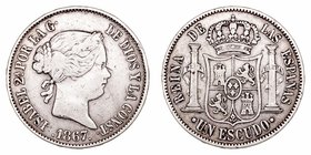 Isabel II. Escudo. AR. Madrid. 1867. 12.91g. Cal.253. Rayitas. MBC-.