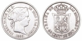 Isabel II. 40 Céntimos de Escudo. AR. Madrid. 1868 *18-68. 5.07g. Cal.340. MBC-.