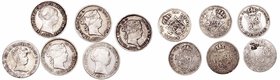 Isabel II. Real. AR. Lote de 6 monedas. 1849, 1853 (2), 1863, 1864 y 1865 (10 Céntimos de escudo). MBC a BC-.