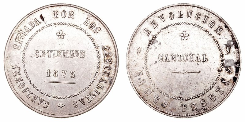 Revolución Cantonal. 5 Pesetas. AR. Cartagena. 1873. No coincidente. 27.97g. Cal...