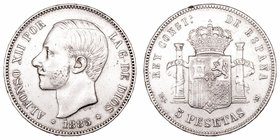 Alfonso XII. 5 Pesetas. AR. 1885 *18-87 MSM. 24.89g. Cal.42. MBC.