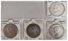 Alfonso XIII. 5 Pesetas. AR. 1890 MPM. Lote de 4 monedas. Cal.15. Alguna estrella visible. MBC a BC-.