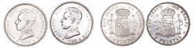 Alfonso XIII. 2 Pesetas. AR. 1905 *19-05 SMV. Lote de 2 monedas. Cal.34. MBC.