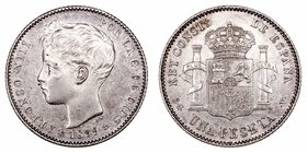 Alfonso XIII. Peseta. AR. 1899 *18-99 SGV. 5.10g. Cal.42. EBC.