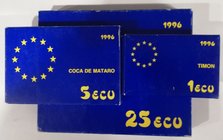 Juan Carlos I. Ecu. AR. 1996. Serie completa en plata. La Marina Española (1, 5 y 25 Ecu). En estuches individuales de madera (sobre cubierta de cartó...