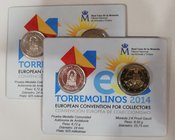 Juan Carlos I. 2 Euro. Cuproníquel. 2014. Lote de 2 blister FNMT-RCM. Gaudí + medalla Andalucía (plata). PROOF.