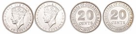 Gran Bretaña	Jorge VI. 20 Cents. AR. Malaya. Lote de 2 monedas. 1939 y 1945. KM.5a. Conservan parte de brillo. EBC+.