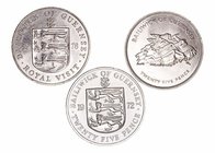 Guernesey. 25 Pence. Cuproníquel. Lote de 3 monedas. 1972, 1977 y 1978. MBC+ a MBC.