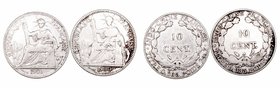 Indochina Francesa. 10 Céntimos. AR. Lote de 2 monedas. 1900 A y 1901 A. BC+ a BC.
