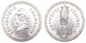 Nuevas Hébridas. 100 Francs. AR. 1966. Toten. 25.01g. KM.1. EBC-.