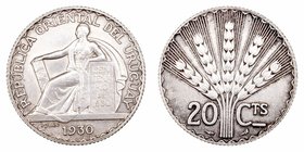 Uruguay. 20 Centésimos. AR. 1930. 4.98g. KM.26. MBC.