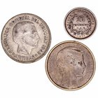 Uruguay. AR/AE. Lote de 3 monedas. 10 Centésimos 1877, 10 Centésimo 1930 y Peso 1942. MBC a BC.