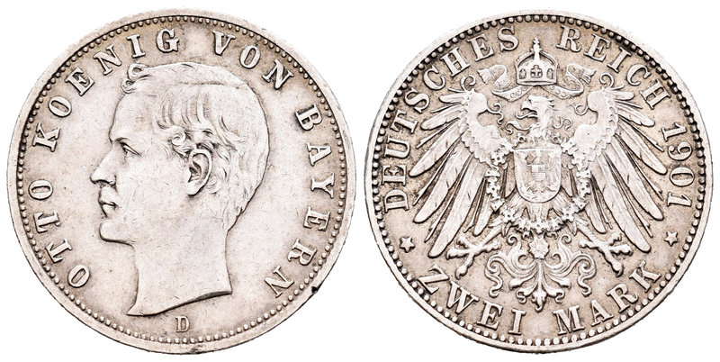 Alemania. Bavaria. Otto I. 2 marcos. 1901. Munich. D. (Km-913). Ag. 11,08 g. MBC...