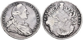 Alemania. Bavaria. Maximiliano III. 1 thaler. 1778. (Km-562). Ag. 27,61 g. MBC-. Est...50,00.